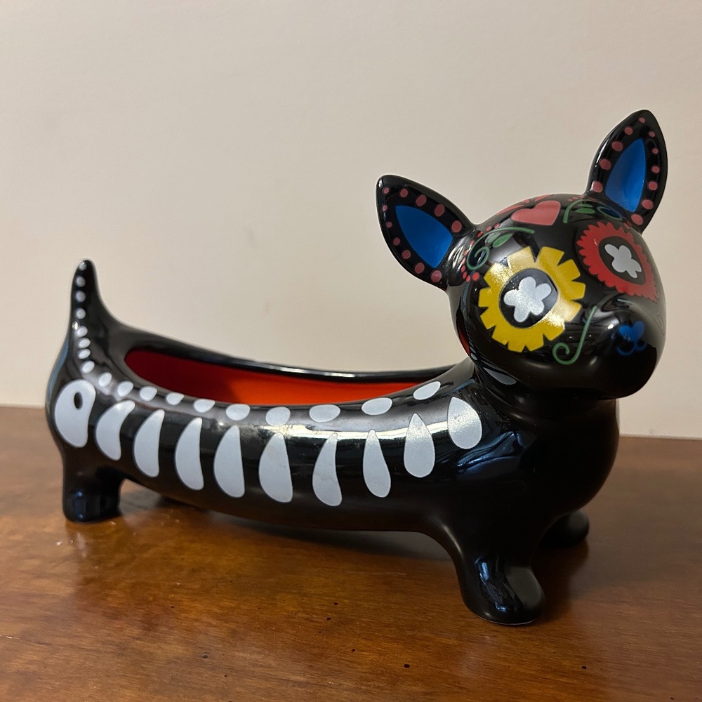 Pier One Imports Day of the Dead vintage ceramic dog. 11" long and 6" tall